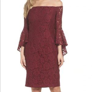 Nordstrom Chelsea28 Lace Midi Burgundy Off-the-Shoulder Dress NWT